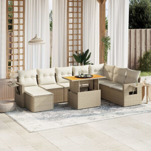 vidaXL 9-delige Loungeset met kussens poly rattan beige
