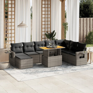 vidaXL 9-delige Loungeset met kussens poly rattan grijs