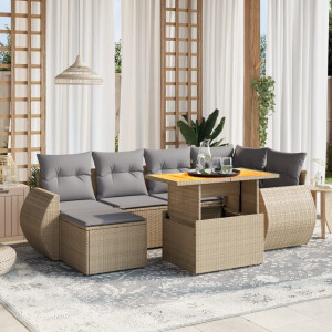 vidaXL 7-delige Loungeset met kussens poly rattan beige