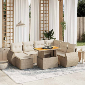 vidaXL 8-delige Loungeset met kussens poly rattan beige