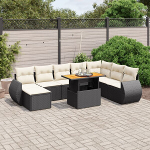 vidaXL 9-delige Loungeset met kussens poly rattan zwart