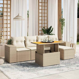 vidaXL 6-delige Loungeset met kussens poly rattan beige