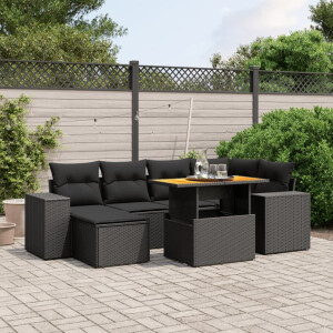 vidaXL 7-delige Loungeset met kussens poly rattan zwart