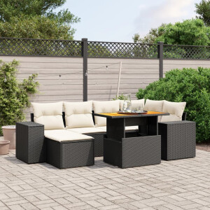 vidaXL 7-delige Loungeset met kussens poly rattan zwart