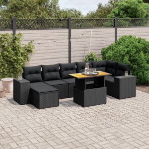 vidaXL 8-delige Loungeset met kussens poly rattan zwart