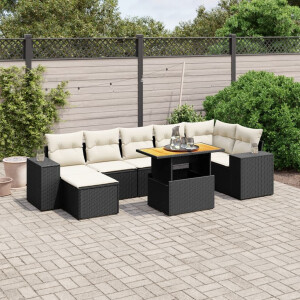 vidaXL 8-delige Loungeset met kussens poly rattan zwart