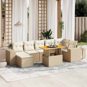 vidaXL 8-delige Loungeset met kussens poly rattan beige
