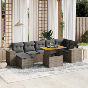 vidaXL 8-delige Loungeset met kussens poly rattan grijs