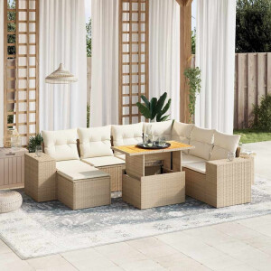 vidaXL 8-delige Loungeset met kussens poly rattan beige