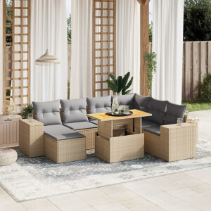 vidaXL 8-delige Loungeset met kussens poly rattan beige