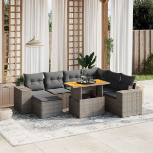 vidaXL 8-delige Loungeset met kussens poly rattan grijs