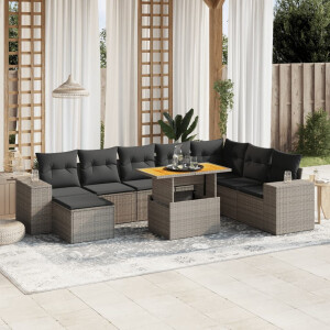 vidaXL 9-delige Loungeset met kussens poly rattan grijs