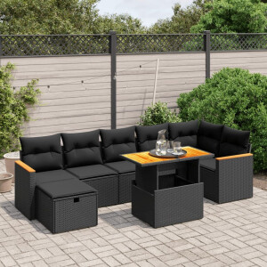 vidaXL 8-delige Loungeset met kussens poly rattan zwart