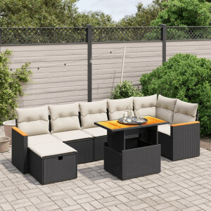 vidaXL 8-delige Loungeset met kussens poly rattan zwart