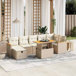 vidaXL 8-delige Loungeset met kussens poly rattan beige