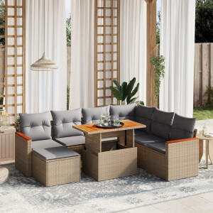 vidaXL 8-delige Loungeset met kussens poly rattan beige
