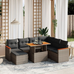 vidaXL 8-delige Loungeset met kussens poly rattan grijs