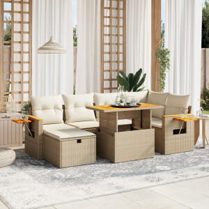 vidaXL 7-delige Loungeset met kussens poly rattan beige
