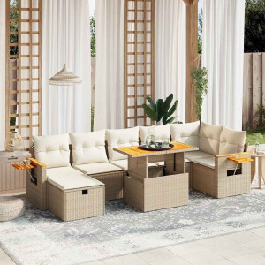 vidaXL 8-delige Loungeset met kussens poly rattan beige