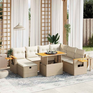 vidaXL 8-delige Loungeset met kussens poly rattan beige
