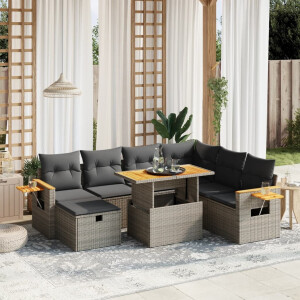 vidaXL 8-delige Loungeset met kussens poly rattan grijs
