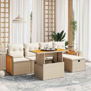 vidaXL 6-delige Loungeset met kussens poly rattan beige
