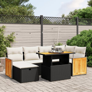 vidaXL 7-delige Loungeset met kussens poly rattan zwart