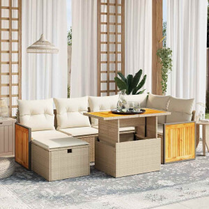 vidaXL 7-delige Loungeset met kussens poly rattan beige