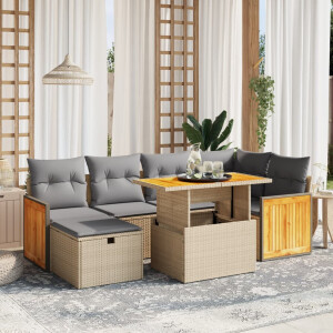 vidaXL 7-delige Loungeset met kussens poly rattan beige