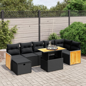 vidaXL 8-delige Loungeset met kussens poly rattan zwart