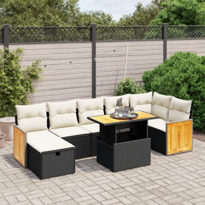 vidaXL 8-delige Loungeset met kussens poly rattan zwart