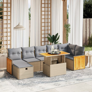 vidaXL 8-delige Loungeset met kussens poly rattan beige