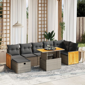 vidaXL 8-delige Loungeset met kussens poly rattan grijs