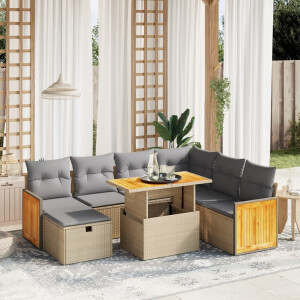 vidaXL 8-delige Loungeset met kussens poly rattan beige