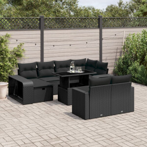 vidaXL 11-delige Loungeset met kussens poly rattan zwart