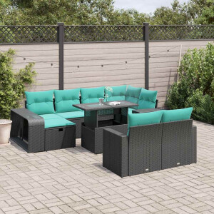 vidaXL 11-delige tuinbankset met kussens, zwart polyrotan