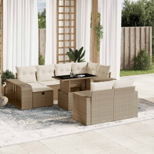 vidaXL 11-delige Tuinset met kussens poly rattan beige