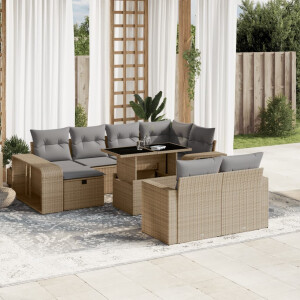 vidaXL 11-delige Tuinset met kussens poly rattan beige