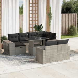 vidaXL 11-delige Loungeset met kussens poly rattan lichtgrijs