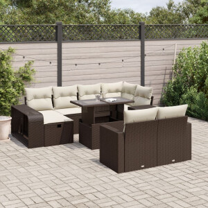 vidaXL 11-delige Loungeset met kussens poly rattan bruin