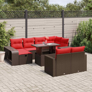 vidaXL 11-delige tuinbankset met kussens, bruin polyrotan