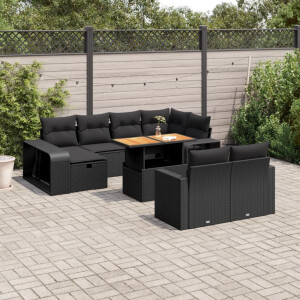 vidaXL 11-delige Loungeset met kussens poly rattan zwart