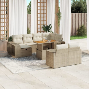 vidaXL 11-delige Tuinset met kussens poly rattan beige
