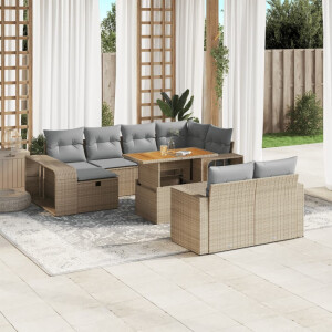 vidaXL 11-delige Tuinset met kussens poly rattan beige