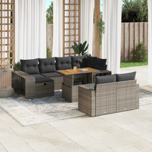 vidaXL 11-delige Loungeset met kussens poly rattan grijs