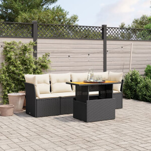 vidaXL 5-delige Loungeset met kussens poly rattan zwart