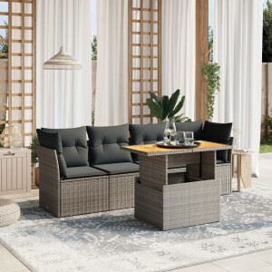vidaXL 5-delige Loungeset met kussens poly rattan grijs