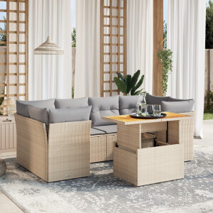 vidaXL 7-delige Loungeset met kussens poly rattan beige