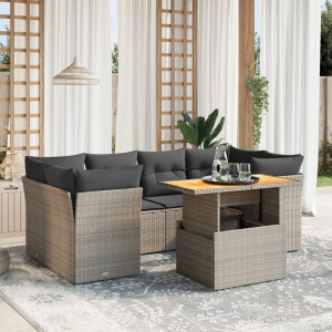 vidaXL 7-delige Loungeset met kussens poly rattan grijs
