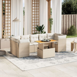 vidaXL 8-delige Loungeset met kussens poly rattan beige